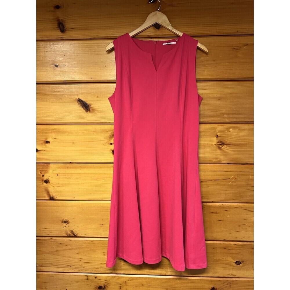 Tahari Pink 14 Sleeveless Fit Flare Knit Dress Womens Medium Midi Barbiecore